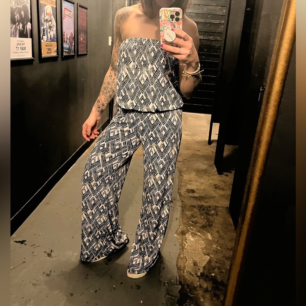 Strapless Geometric Patterned Jumpsuit